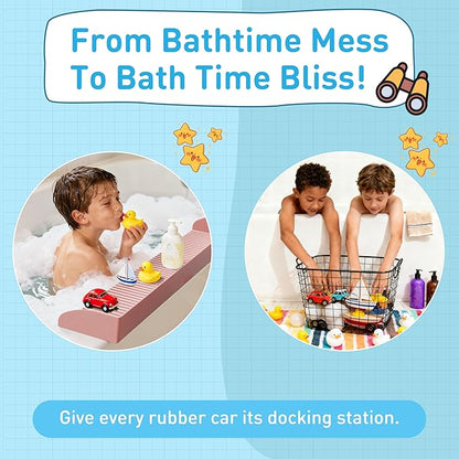 Roslim Bathtub Splash Guard Play Shelf - Silicone Toy Tray Holder Storage for Kids’ Bath Time, Tub Shelf with Suction Cups, Prevent Water Spilling in Bathroom, Kids Bath Accessories,Fairy Pink