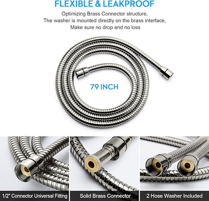Shower Hose, 79 Inches Extra Long Stainless Steel Handheld Shower Head Hose with Brass Insert and Nut - Durable and Flexible(Brushed Nickel)