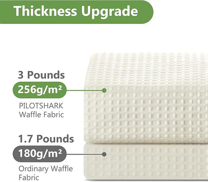 No Hook Waffle Weave Shower Curtain with Snap-in Fabric Liner,256GSM Heavy Duty Fabric Shower Curtain Set,Cream Waterproof Washable Luxury Shower Curtain for Bathroom Stall (72x75 Inch)