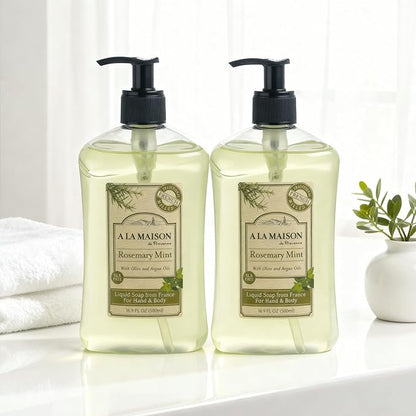 A LA MAISON French Liquid Hand Soap, Rosemary Mint - Natural Hand Wash Made with Essential Oils - Biodegradable, Plant-Based, Vegan, Cruelty-Free, Alcohol & Paraben Free (16.9 oz, 2 Pack)