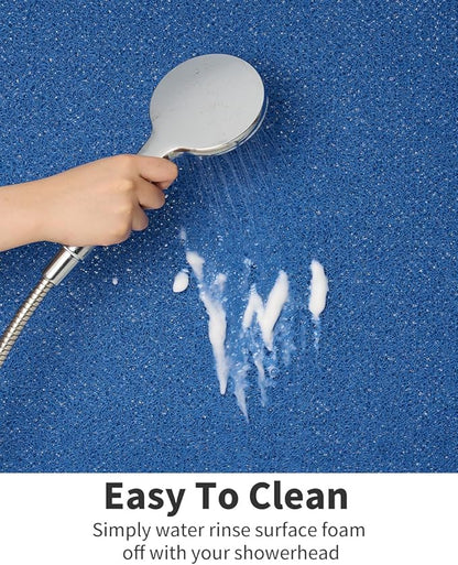 Non Slip Shower Mat, Comfortable Bath mat for Textured Surface,Quick Drying Easy Cleaning Shower Floor Mat for Wet Area,Without Suction Cups Blue 24 x 24