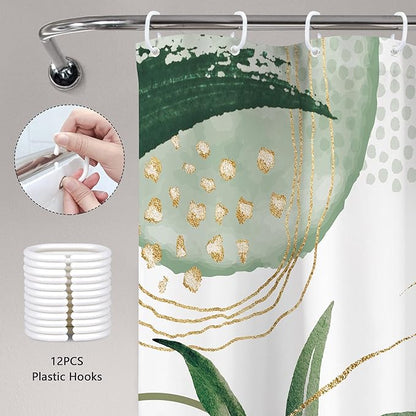 Sage Green Boho Shower Curtain 54Wx78H Small Stall Modern Abstract Mid Century Bohemian Tropical Palm Leaves Geometric Plant Bathroom Decor Botanical Bath Curtain Fabric Polyester 12 Pack Hooks