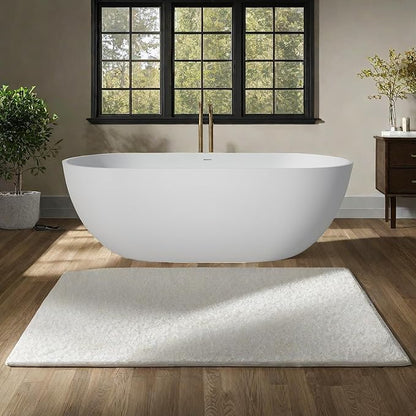 59 Inch Freestanding Bathtub Oval Shaped Solid Surface Resin Stone soaker Freestanding Tubs Matte White Soaking Tub with Overflow and Pop-up Drain (white)307-1500