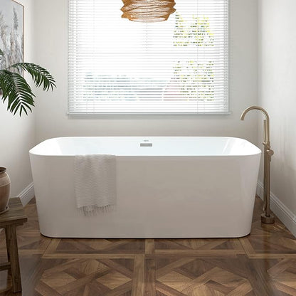FerdY Maui 67" Freestanding Bathtub Elegant Freestanding Soaking Bathtub, Glossy White, cUPC Certified, Toe-Tap Chrome Drain & Overflow Assembly Included, 02563