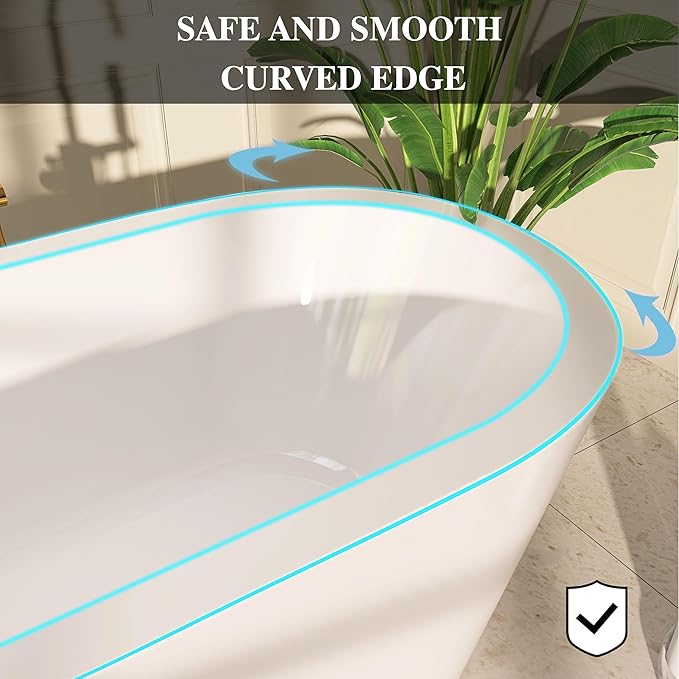 61" Freestanding Bathtubs, Acrylic Soaking Tubs for Adult, Integrated Overflow and Drain, cUPC Certified, Glossy White