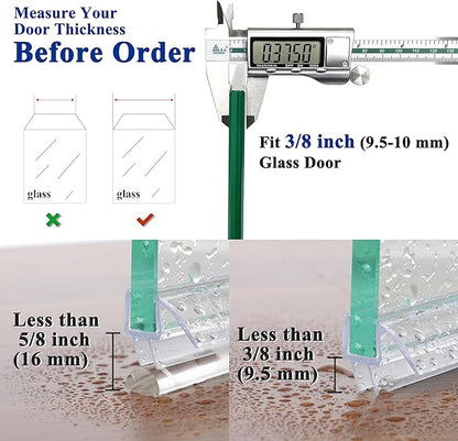 Frameless Shower Door Seal Strip 2 Pack x 39 Inch M Glass Shower Door Bottom Seal Strip for 3/8" Glass Shower Door Sweep, Ultra-Clear Polycarbonate Stop Showers Leaks Create A Water Barrier