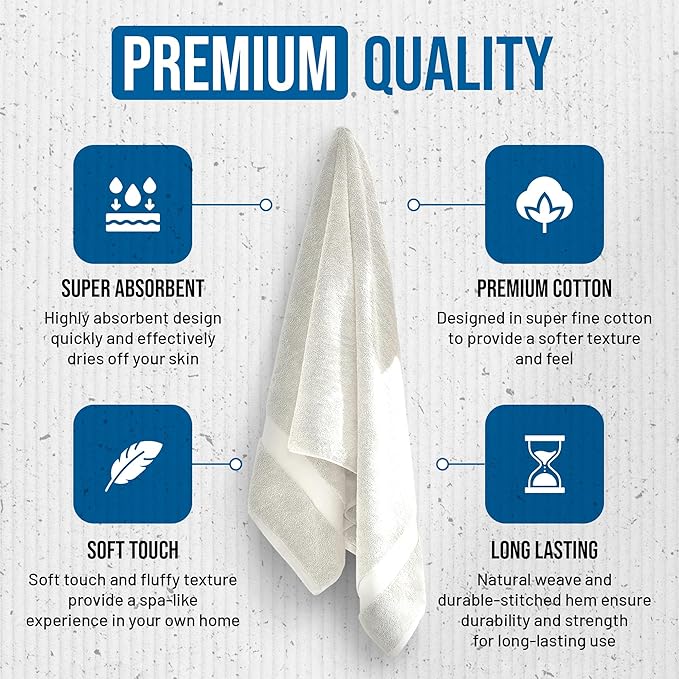TOWELTIQUE- Organic Cotton Plush Bath Towels Pack of 4 GOTS & Oeko- TEX Certified | Premium Soft, Absorbent & Quick-Drying Towels for Bathroom, Gym, Spa & Hotel Use – Ivory