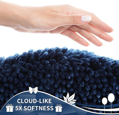 Yimobra Toilet Rugs U Shaped Washable, Extra Thick Soft Absorbent Chenille Contour Bathroom Rugs for Toilet 24x24 Inch, Quick Dry Non Slip Toilet Mat for Bath Floor, Navy Blue