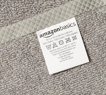 Amazon Basics Cotton Washcloths, Quick-Dry, 12" x 12", 12-Pack, Platinum