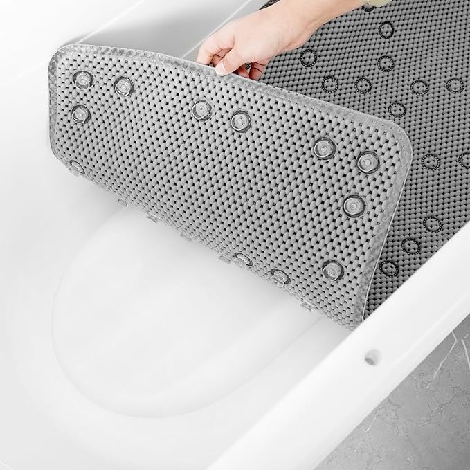 Double Layer Foam Non Slip Bathtub Mat 37x17in, More Comfortable and Thicker Tub Mat Than Ordinary Foam Shower Mat, Bath Mat for Tub with Suction for Comfort and Safety (Grey, 36'' x 17'')