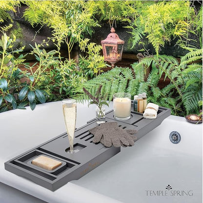 Temple Spring Wooden Bathtub Tray, Bamboo Bathroom Accessories, Bath Tray for Tub, at Home Spa Essentials, Board for Tub Table, Bath Caddy for Bathtub Accessories & Bathroom Essentials – Slate Grey