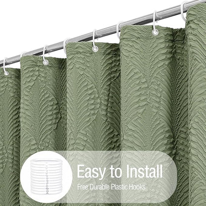 Gibelle Sage Green Shower Curtain for Bathroom, 3D Embossed Textured Fabric Shower Curtain, Modern Farmhouse Chic Soft Cloth Shower Curtain Set with Hooks, 72x72