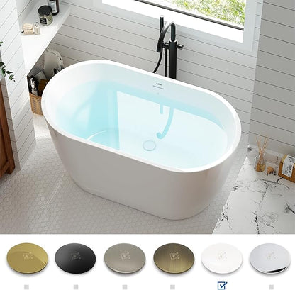 FerdY 47" Bali Acrylic Freestanding Bathtub, Gracefully Shaped Freestanding Soaking Bathtub, cUPC Certified, Toe-Tap White Drain and Minimalist Linear Design Overflow Included