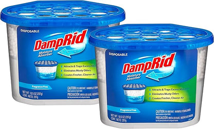 Damp Rid Moisture Absorber & Odor Remover - Fragrance Free - 10.5 oz. (Pack of 2) Disposable, Lasts Up To 60 Days, No Electricity Required - Ilios Packaging.