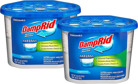 Damp Rid Moisture Absorber & Odor Remover - Fragrance Free - 10.5 oz. (Pack of 2) Disposable, Lasts Up To 60 Days, No Electricity Required - Ilios Packaging.