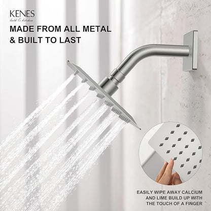 KENES Tub Shower Faucet Set Complete, Brushed Nickel Tub and Shower Trim Kit with 6-Inch Rain Shower Head, Square Shower System, KE-6025A (Shower Valve Included)