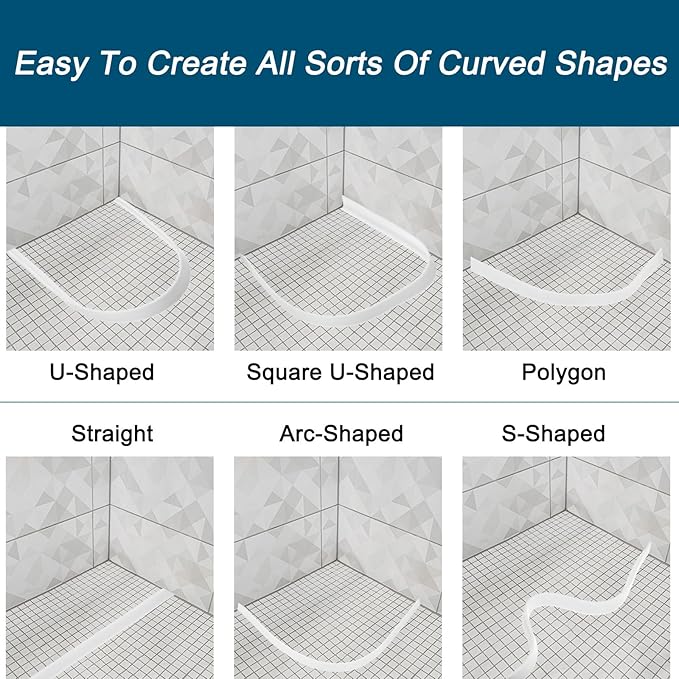 uxcell 98 Inch Collapsible Shower Barrier Stopper Water Splash Guard Blocker 98"Lx0.8"Wx0.5"H for Bathroom Kitchen Wet and Dry Separation, White