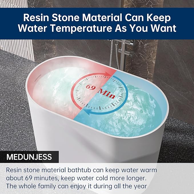 39" Stone Resin Janpanese Soaking Tub, Freestanding Deep Soaking Bathtub with Seat Desgin,Toe-tap Chrome Right Drain, Slotted Overflow, cUPC Certified, in Matte White