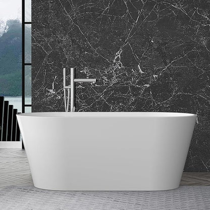 59" Free Standing Tub, Acrylic Soaking Bathtub, Stand Alone Freestanding Tub with Matte Sliver Drain and Overflow, Contemporary Bathtub for Bathroom, Burnish White