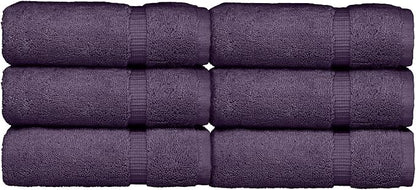 Luxury Hotel & Spa Collection, Quick Dry 100% Turkish Cotton 700 GSM, Eco Friendly Towel, for Bathroom, Gymand Kitchen Dobby Border Soft Hand Towel Set 16 X 30, Plum, Hand Towels - Set of 6
