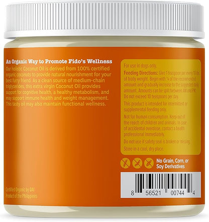 Coconut Oil for Dogs - Certified Organic & Virgin Superfood Supplement - Digestive & Immune Support - 16 OZ