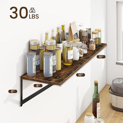 Fun Memories Deep Floating Shelves for Wall, 16W x 8D Wall Mounted Shelves Set of 2, Wide Display Ledge Shelf with Sturdy Metal Brackets for Living Room, Bathroom, Bedroom and Kitchen, Rustic Brown