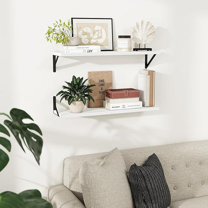 Dreamland Deep Floating Shelves for Wall, 30W x 8D Wall Shelves, Set of 2, 30 inch Floating Shelf with Sturdy Metal Brackets for Living Room, Bathroom, Bedroom and Kitchen, White