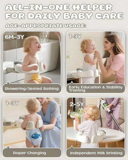 Adjustable Baby Bath Stand with Strong Suction Cups – Foldable Shower Support Seat for Babies 6 Months & Up, No-Drill ABS Plastic with Drain Holes, Safe & Stable Toddler Bath Helper