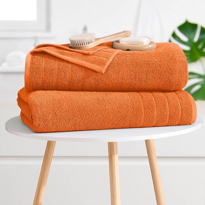 DAN River Extra Large Bath Towels Set of 4, 30 x 60 Inches - 100% Cotton Larger & Lighter Weight Towels for Bathroom - Quicker to Dry, Super Soft & Highly Absorbent Towels for Home, Orange