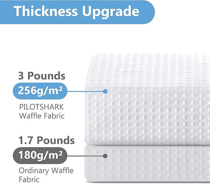 No Hook Waffle Weave Shower Curtain Set with Snap-in Fabric Liner and Mesh Top Window,256GSM Heavy Duty Fabric,White Washable Luxury Shower Curtain for Bathroom Stalls (72x75 Inch)