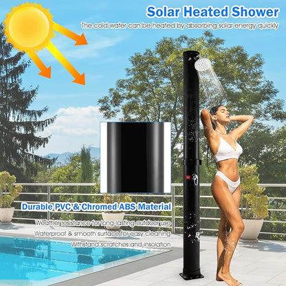 Giantex 7.2 FT 10 Gallon 2-Section Solar-Heated Outdoor Shower, Pool Shower W/Free-Rotating Shower Head, Foot Tap Spigot, Faucet, Temperature and Pressure Adjustment for Backyard, Garden, Beach Spa