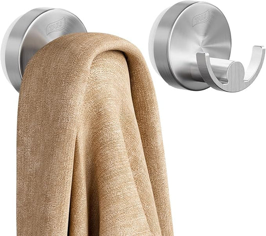 TAILI Stylish 304 Stainless Steel Bathroom Suction Hooks for Towel, Bathrobe, Loofah, No Damage Hanging Glass Shower Wall Hook, Patented Strong Suction Cup Holder, Hold Up to 11 Lbs, U-Cylinder Silver