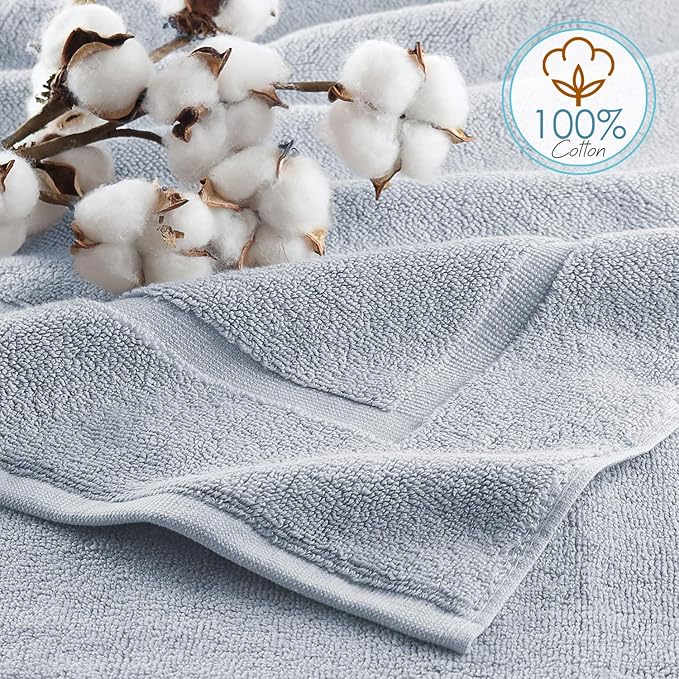 Hearth & Harbor Bath Mat Towels - 100% Ring Spun Cotton Luxury Towels - Ultra Soft & Highly Absorbent, Bathroom Towels, Floor Mat - Ice Blue