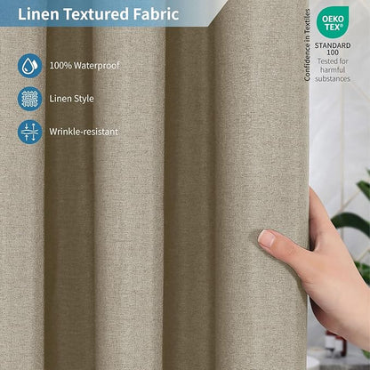 2-in-1 Waterproof Fabric Shower Curtain or Liner,Linen Textured,Breathable TPU & Washable Bathroom Shower Curtain Set with 12 Plastic Hooks,Modern,72"x72" Khaki
