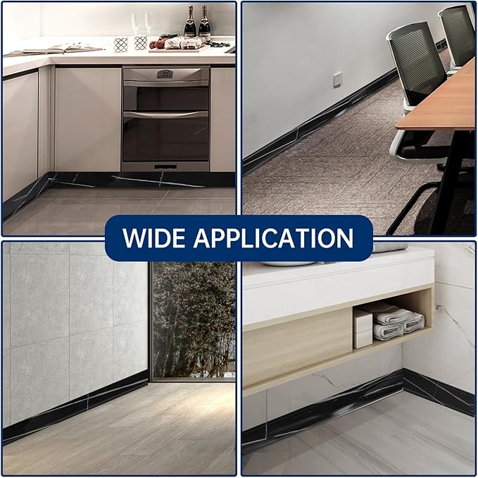 Flexible Baseboard Molding Trim 4 Inch Self-Adhesive Vinyl Wall Base Peel and Stick Cove Base Rubber Wall Baseboard Moulding Trim (20Ft, Black Stone)