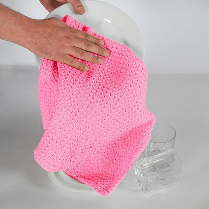 Native Fab 100% Cotton Premium Waffle Kitchen Towels, 4 Pack, 16" x 26", Super Absorbent Reusable Cleaning Cloths, Tea Towels, Machine Washable Hand Towels, Pink