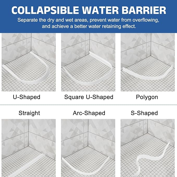 uxcell Shower Water Barrier, 118" TPE Splash Guard Shower Water Stopper Retention System for Bathtub Sink Washing Machine Dry and Wet Separation, 1.18"W x 1.77"H, Clear