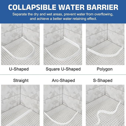 uxcell Shower Water Barrier, 98" Silicone Splash Guard Shower Water Stopper Retention System for Bathtub Sink Washing Machine Dry and Wet Separation, 1.18"W x 0.47"H, White