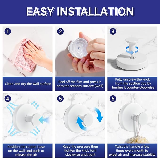 luckin smile Suction Cup Hooks for Shower, No-Drill Removable Towel Hook for Bathrooms, Shower Hooks, Suitable for Bathrooms, Kitchens, Windows, Glass, Powerful Suction Cup Hook
