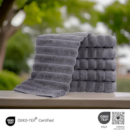 Classic Turkish Towels CTT Luxurious 100% Turkish Cotton Washcloths 6 Pack, Highly Absorbent & Quick Dry, Face Towels Wash Cloths for Hotel, Spa & Gym | 13"x13" (Grey)
