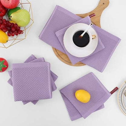 Homaxy 100% Cotton Waffle Weave Kitchen Dish Cloths, Ultra Soft Absorbent Quick Drying Dish Towels, 12 x 12 Inches, 12-Pack, Lavender