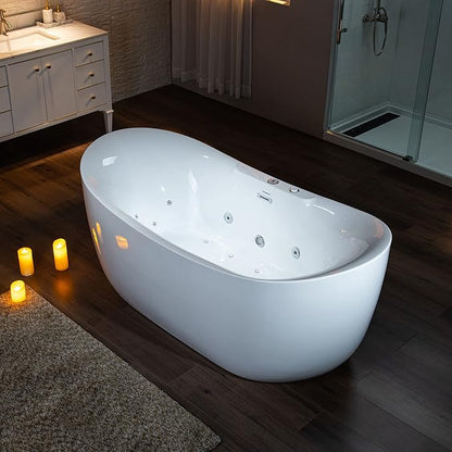 WOODBRIDGE 72" x 35-3/8" Whirlpool Water Jetted and Air Bubble Freestanding Heated Soaking Combination Bathtub with LED control panel, BJ400