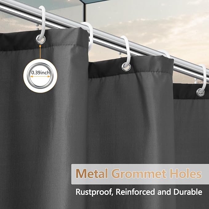 72 x 84 inch Extra Long Waterproof Fabric Shower Curtain Liner, Charcoal Grey Cloth Shower Liner with 3 Large Magnets, Bathroom Dark Grey Long Shower Curtain Machine Washable