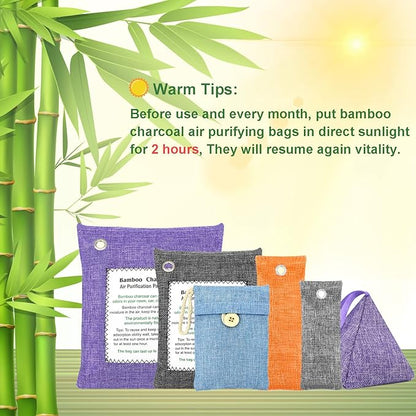 Charcoal Air Purifying Bags 12 Pack×100g Bamboo Charcoal Bags Odor Absorber, for Car Air Fresheners, Odor Eliminator for Home，Shoe Deodorizer - Colorful-Activated Charcoal Odor Absorbers