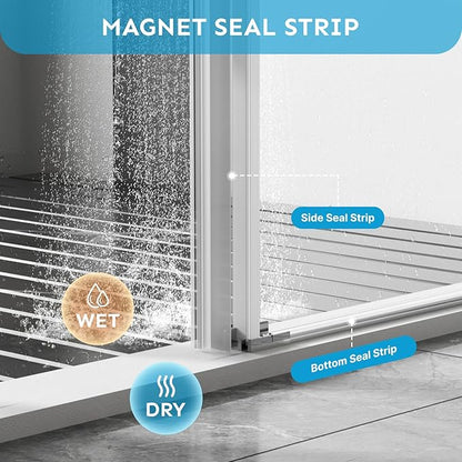 48" x 72" Frameless Sliding Shower Door, (1/4") Tempered Glass, Heavy-Duty 304 Stainless Steel Hardware, Adjustable 46-48" Width, Silent φ45 Rollers & 6" Handle, No-Leak F-Type/Bubble Seals