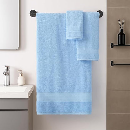 REDKISS Blue Towel Set of 8-100% Cotton Luxury Bath Towels Set for Bathroom, 600 GSM Highly Absorbent Bathroom Towel with 2 Large Bath Sheet, 2 Hand, 4 Washcloths, Blue Shower Towels for Dorm