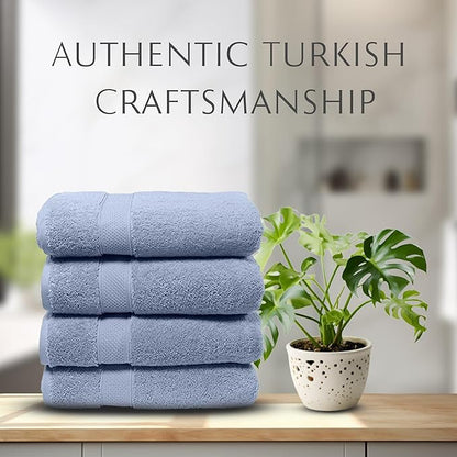 MAURA Light Blue Extra Large Turkish Cotton Luxury Bath Towels Set of 4. Ultra-Soft, Thick & Plush Towels for Bathroom - Serenity Blue