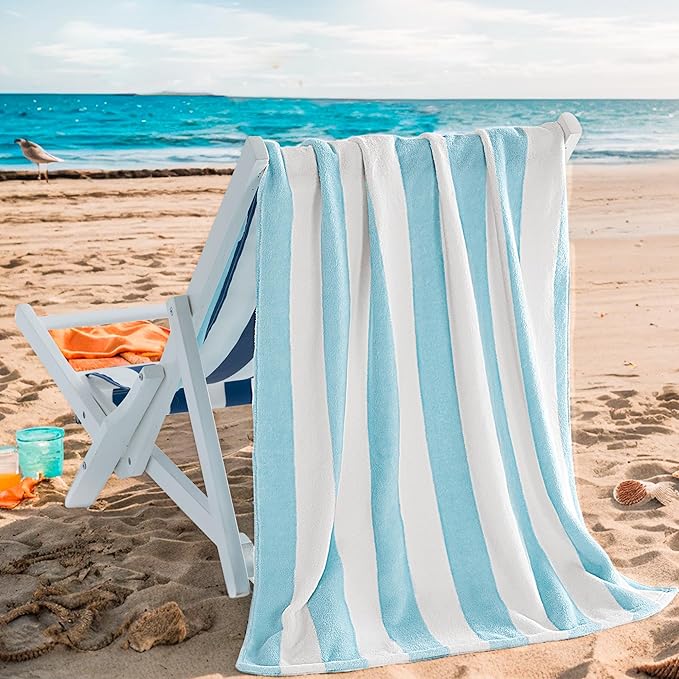 Touchat 4 Pack Cabana Stripe 250GSM Polyester Lightweight Quick-Dry Beach Towel & Blanket Combo- 30'' x 60'' Compact Travel Towel for Pool, Camping, Gym, Yoga | Ultra-Portable, Multi-Functional，Color