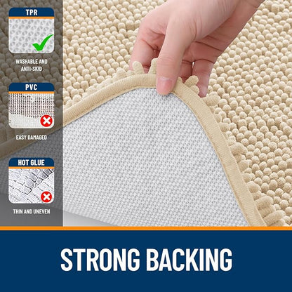 OLANLY Bathroom Rugs Sets 2 Piece, Soft Absorbent Chenille Bath Mats and U-Shaped Contour Toilet Mat Area Rug Set, Machine Washable Bath Carpet, Home Decor Accessories(24"x16"+24"x20", Beige)