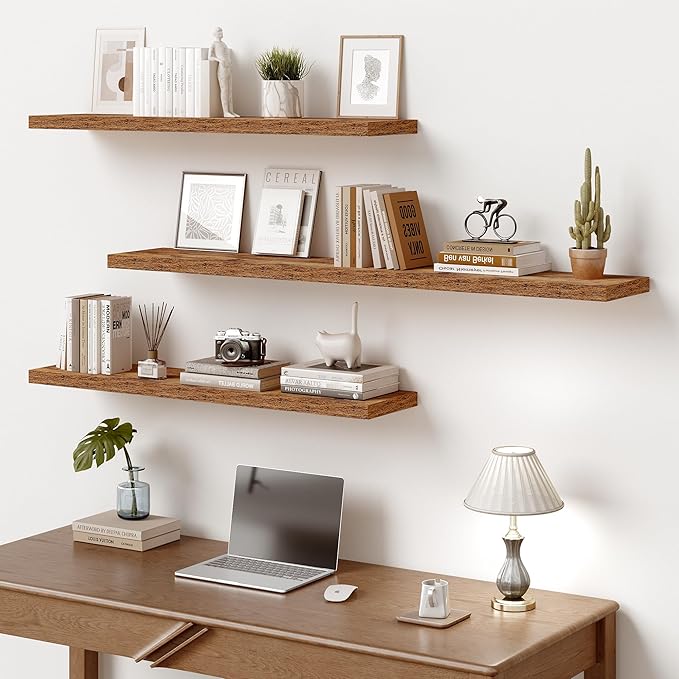 Vivelove 10 Inch Deep Floating Shelves 48 inch Long, 48 x 10 Wide Wall Shelves with Invisible Brackets, for Bedroom Bathroom Living Room Kitchen Office, Farmhouse Home Decor, Set of 2, Rustic Brown